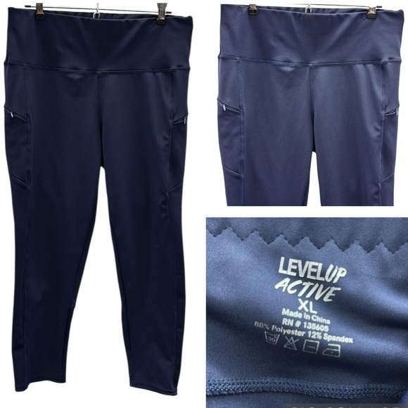 Level Up Active Blue 2 Zippered Pockets 3 Quarter Length Crop Legging Womens XL - Picture 1 of 8